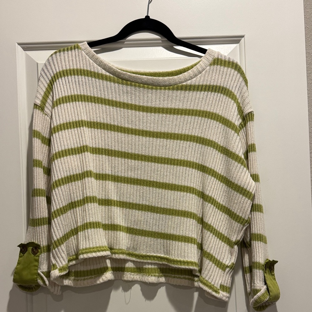 Blu Pepper Olive and Cream Striped Sweater